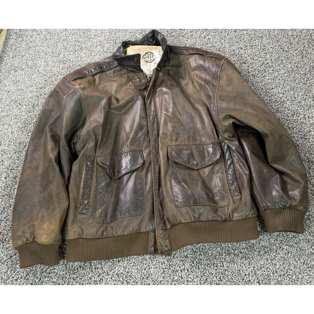 Vintage G-III Leather Bomber Jacket Men's Size Large Brown Map Lining